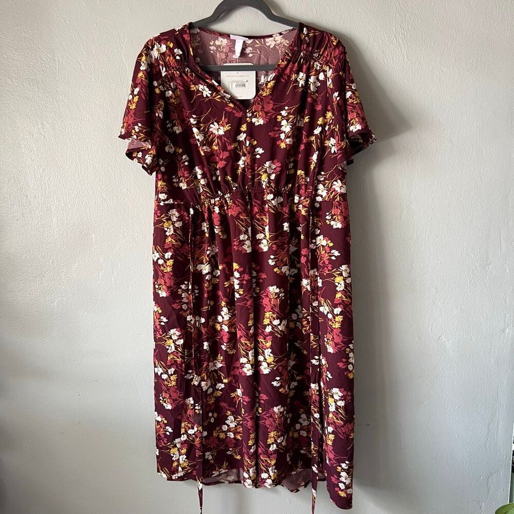 Isabel Maternity by Ingrid & Isabel burgundy floral short-sleeve midi maternity